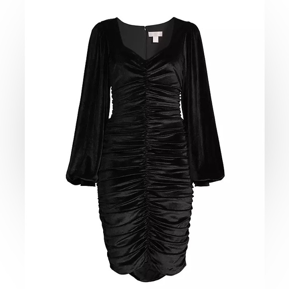 NWT Rachel Parcell Ruched Velvet Knee-Length Dress Long Sleeve Cocktail Holiday - Picture 2 of 8